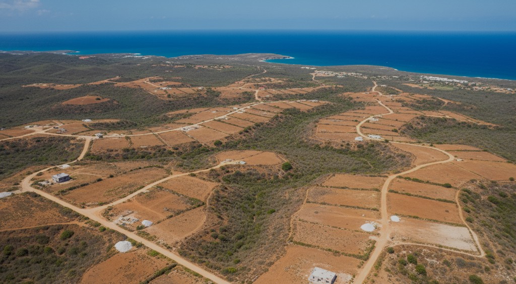 Luchtfoto van de kavels